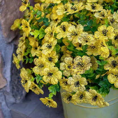 Faux Flowers for Outdoor Planters, Artificial Flowers for Outdoors, 12 Bundles Outdoor Flowers Uv Resistant, Artificial Flowers for Decoration, Yellow, Silk Faux Spring Flowers for Outside