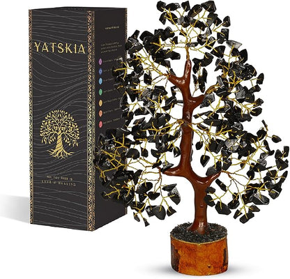YATSKIA Black Tourmaline Crystal Tree, Gemstone Tree Home Office Decor, Spiritual Decor, Crystal Gifts