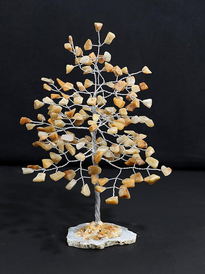Crocon Yellow Aventurine Gemstone Money Tree Agate Slice Base Feng Shui Figurine Reiki Healing Crystals Chakra Balancing Good Luck Ornament Sculpture Mystical Home Decoration Size: 7"" """
