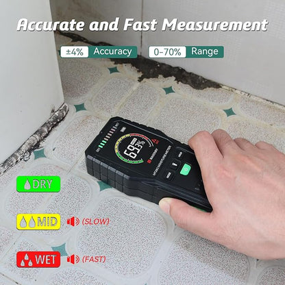Pinless Moisture Meters Non-Invasive Digital Wood Moisture Tester Water Leak Detector for Wall,Lumber, building,Firewood,Humidity Tester (Black)