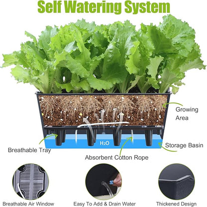 Window Box Planter 6 Pcs, 16.5 Inches Self Watering Rectangle Flower Plant Pots with Drainage Holes Trays, Vegetable Planters for Windowsill Patio Garden Balcony Porch Yard (Black)