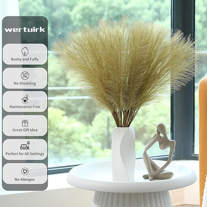 Gold Faux Pampas Grass - 30pcs 24 Inch Long Pampas Grass Wall Decor, Mini Artificial Pampas Grass for Great Gatsby Party Decorations and Glam Room Decor (Gold)