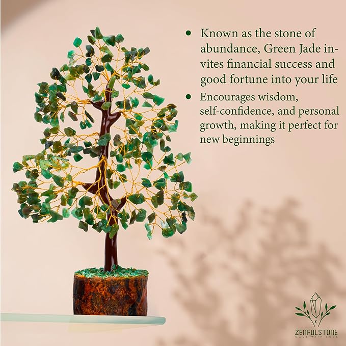 Green Jade Crystal Tree of Life for Luck & Prosperity Decor for Home and Office | Handmade Bonsai for Wealth & Balance and Good Fortune | Perfect Well-Being Gift for Loved Ones