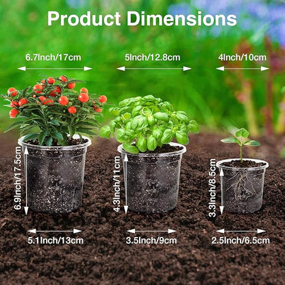 Bonviee 30 Packs 6.7/5/4 Inch Clear Nursery Pots for Plants, Plastic Seedling Pots with Drainage Holes, Planters for Indoor Plants and Transparent Seed Starter Pots with 10 Plant Labels