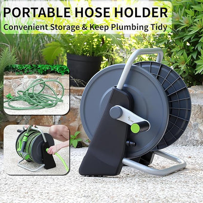 Garden Hose Reel Cart,Hose Holder Up to 50-60 Feet of 5/8" Hose,Wall Mounted Water Hose Reel,Portable Hose Reels for Outside Car Washing, Watering