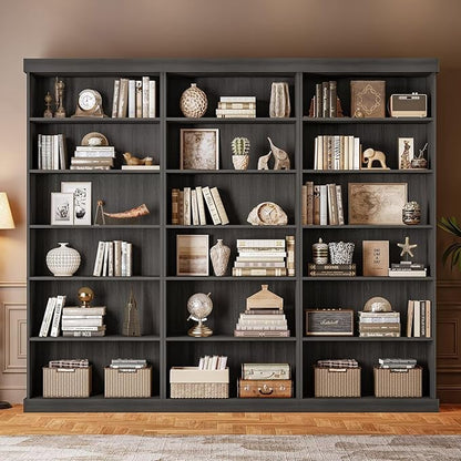 Vyre 70.8" Tall Black Bookshelf, Farmhouse Modular Bookcase with 6-Tier Adjustable Shelves, Large Storage Cabinet for Home Office, Living Room, Set of 4