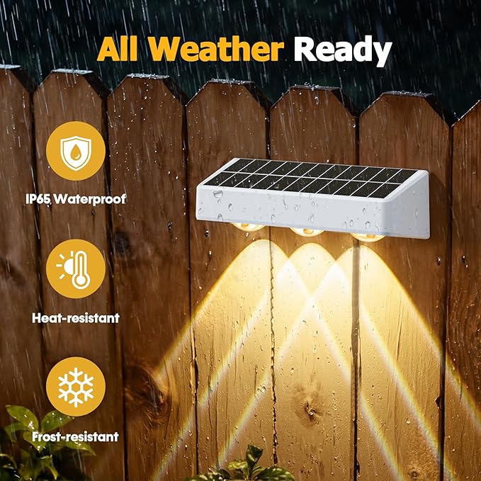 NIORSUN Solar Fence Lights,12 Pack Solars Deck Light,RGB Color,Outdoor Bulb Waterproof Led IP65,Outdoor Fence Light,Power Patio Lamp with Lenses for Outside/Backyard/Railing/Yard(White)