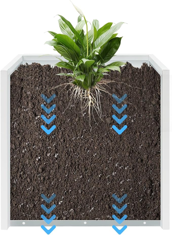 Steel Planter Box, 17" x 17" x 18" Square Planter Metal Box Tall Planters Heavy Duty Plant Boxes for Indoor Outdoor Tall Plants, Flowers or Shrubs (White, 17" x 17" x 18")