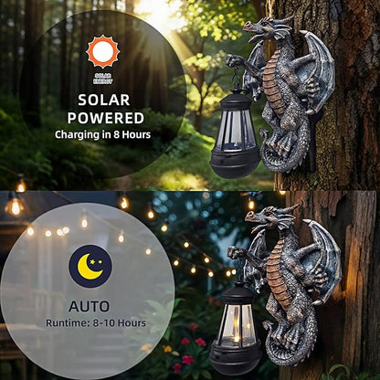 Dragon Tree Hugger with Solar Lantern 10.4 Inch Dragon Lamp Decor Statue Garden Yard Outdoor Outside Thoughtful Gifts for Women Mom Grandma