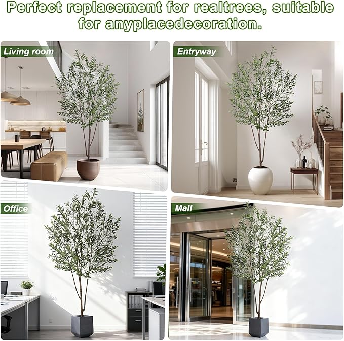 8FT Artificial Olive Tree Artificial Olive Plants, Tall Faux Olive Tree Faux Silk Plant Fake Plant Ultra-Realistic Silk Leaves & Natural Trunk Indoor Outdoor Use