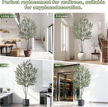 8FT Artificial Olive Tree Artificial Olive Plants, Tall Faux Olive Tree Faux Silk Plant Fake Plant Ultra-Realistic Silk Leaves & Natural Trunk Indoor Outdoor Use