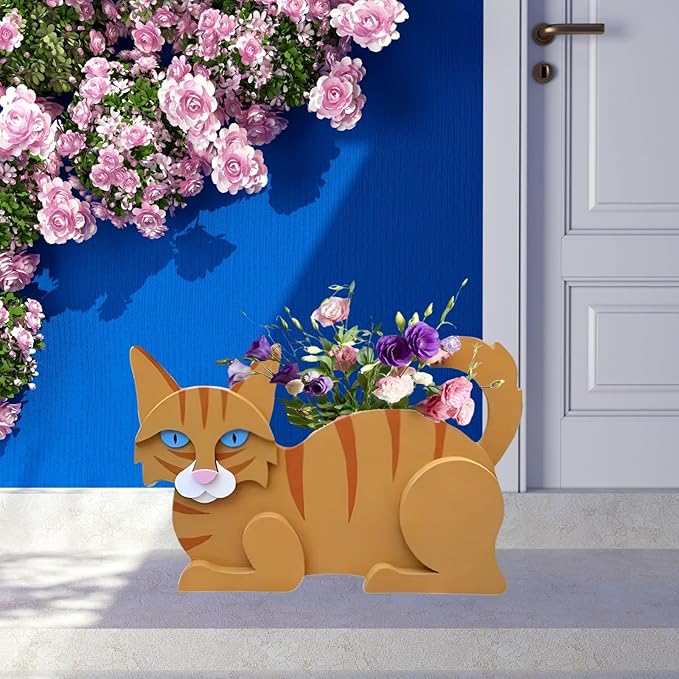 Orange Cat Planter Plant Pots,Cute Cat Flower Planter,Gifts for Pet Lovers,Unique Animal Plant Pots,Office,Indoor Outdoor Garden Decor