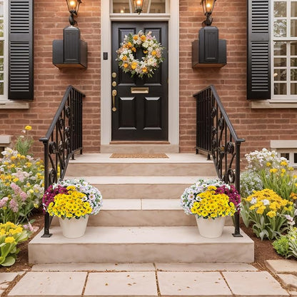 Artificial Fake Mums Flowers Plants for Outdoors ,12 Bundles Faux mums Mix Silk Glory UV Sun Resistant, Realistic Flowers for Planter Porch Patio Yard Balcony Home Decor (yellow/white/pink/red)