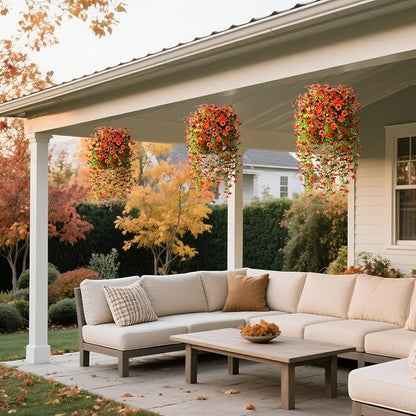 Fake Artificial Hanging Flowers for Outdoors, 2 Pcs Fake Hanging Plant Spring Summer Decor, UV Resistant No Fade Faux Silk Daisy Flower for Front Door Porch Planter Patio Yard Garden(Red Brown)