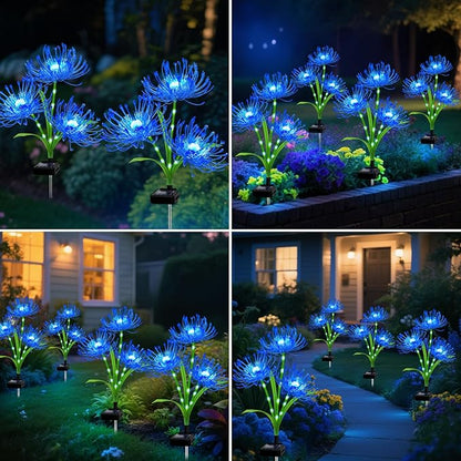 Solar Garden Flower Lights Outdoor,4 Pack 12-Head Blue Spider Lily Waterproof with Glowing Stems,Elegant Yard,Patio & Law Decor,Ideal Halloween & Gardening Gifts for Women,Mothers & Grandma