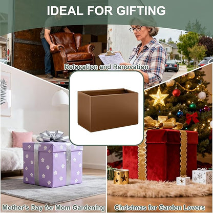 Tall Rectangular Planter Box, Metal Large Planters for Outdoor Plants, Flowers, with Drainage Holes (30" L x 12" W x 24" H, Brown)