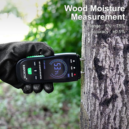 RDINSCOS Digital Moisture Meter – Wood Moisture Meter for Firewood, Drywall & Lumber | Pin-Type Moisture Detector for Woodworking, Home Inspection & Water Damage