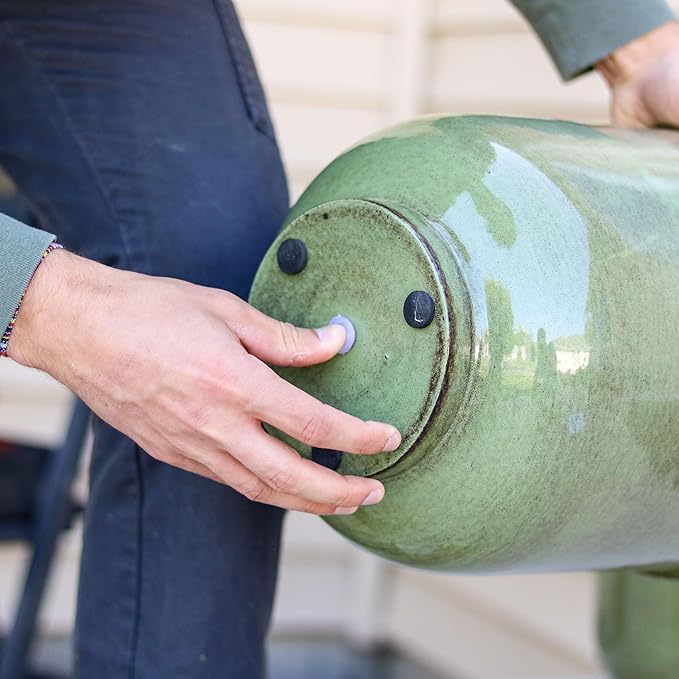 Sunnydaze Vivian 11" Metal Outdoor Plant Pot Set with Drainage Holes and Rubber Plugs - Jade Glaze - Set of 2