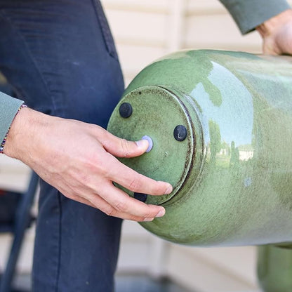 Sunnydaze Vivian 11" Metal Outdoor Plant Pot Set with Drainage Holes and Rubber Plugs - Jade Glaze - Set of 2