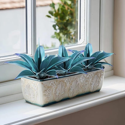 Artificial Agave Faux Agave 12.2In Fake Greenery Outdoor Artificial Plant Fake Plant for Indoor Home Decoration Plastic Plant Outdoor Decoration Front Porch Decor Simulation Plants(2Pack，Blue)