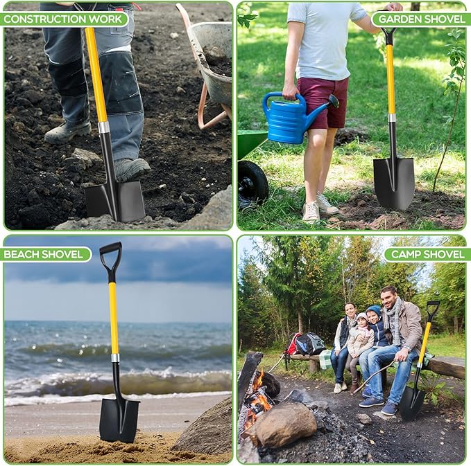 4 Pack Heavy Duty Digging Shovel Long Metal Shovel with Comfortable D Handel, Trenching Digging Spade for Garden Landscaping Construction, Snow Beach Sand(Water Drop)
