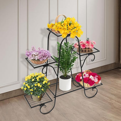 6 Tier Plant Stand Indoor, Corner Tiered Plant Stands, Metal Tall Plant Display Holder Shelf Flower Rack Outdoor Garden Plant Display Rack, Flower Pot Stand for Corner Living Room Balcony Garden Patio