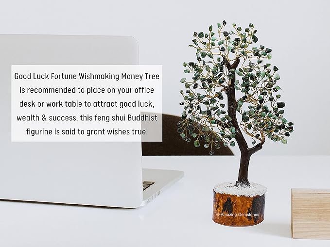 Amazing Gemstone Emerald Natural Healing Premium Crystal Bonsai Feng Shui Fortune Money Tree of Life for Home Office Decor, 10-12 Inch