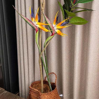 Artificial Flowers Bird of Paradise 37'' Large Latex Fake Greenery Plants Long Stem Red Plants 2Pcs for Home,Living Room,Bedroom,Dining Table(Orange 2pcs)