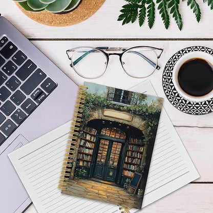 XPH Vintage Bookshop Reading Spiral Notebook, Book Lovers Gifts Journaling Notebooks for Women, Bookish Gift Hardcover Journals for Writing 160 Pages 5.5 x 8.3 Inch, Book Reader Gifts