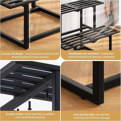 Metal Plant Stand Indoor, Outdoor Iron Plant Shelf, Heavy Duty Slatted Display Shelf for Patio Balcony Garden Living Room Load Bearing 330 LB 26" L x 20.2" H x 17.7" W 2 Tier Black