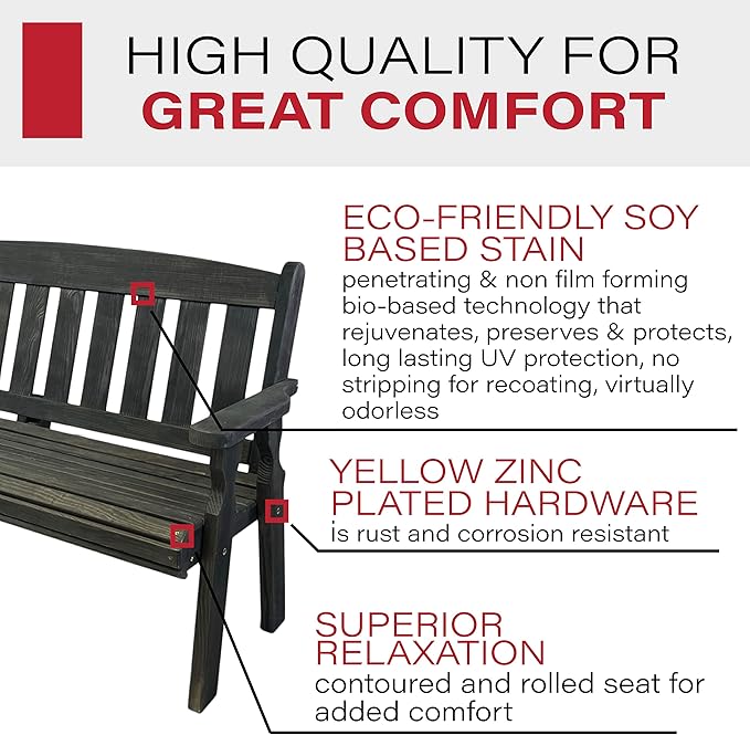 Amish Casual Outdoor Heavy Duty 800 LB Mission Pressure Treated Garden Bench(5 Foot, Semi-Solid Black Stain)