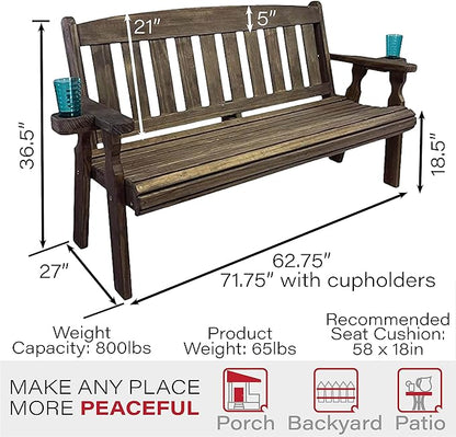 Amish Casual Outdoor Heavy Duty 800 LB Mission Pressure Treated Garden Bench(5 Foot, Dark Walnut Stain)