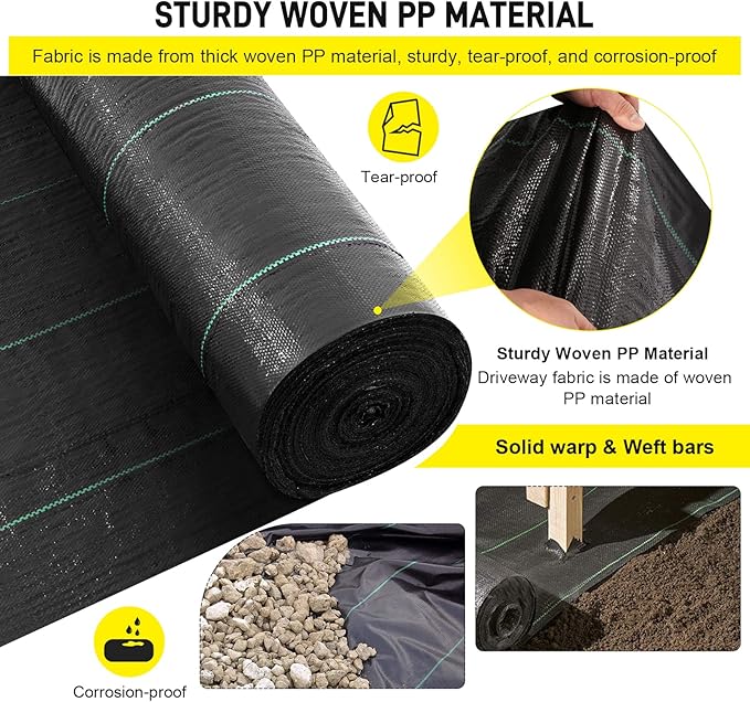 Doniks 13x65ft Driveway Fabric,3.5OZ Commercial Heavy Duty Weed Barrier Fabric, Garden Landscape Fabric,French Drain Fabric for Erosion Control,Landscape Fabric,Weed Barrier,Construction Projects