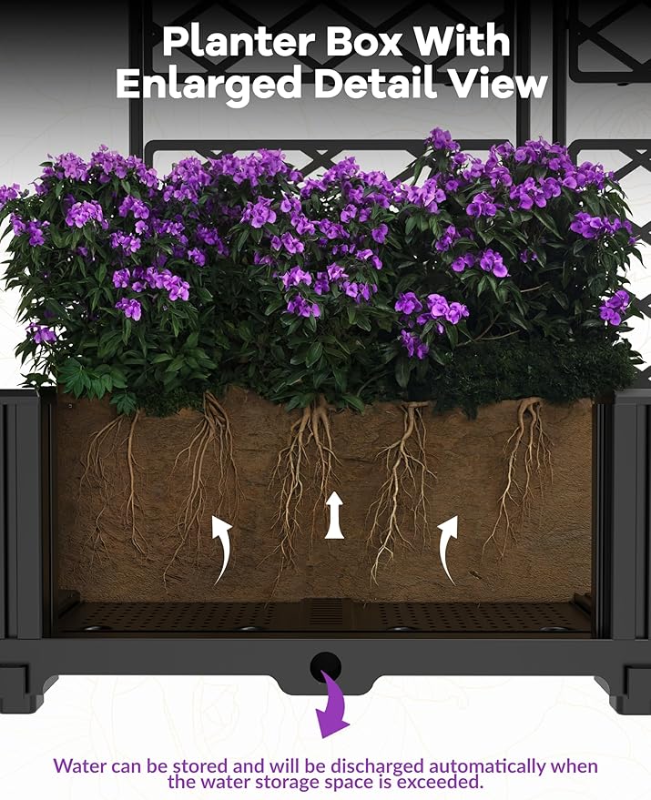 3 PCS Raised Garden Bed with Trellis, 50 in W x 63"Tall Plastic Planter Box for Climbing Plants, Outdoor Vertical Garden with Privacy Screen for Patio, Balcony, Backyard – Sturdy & Lightweight
