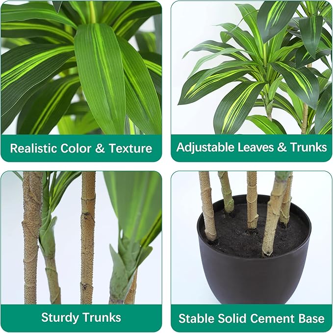 Artificial Plants 5.3Ft Dracaena Fragrans Faux Trees with 7 Heads Fake Tree for Home Decor Indoor or Outdoor Office Decoration Housewarming Gift
