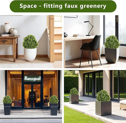 24" Faux Boxwood Plants Outdoor, Artificial Topiary Ball Trees Set of 2, UV Resistant Fake Potted Evergreen Realistic Greenery Bushes Shrubs for Outside Front Porch Planter Patio Indoor Decor 2ft Tall
