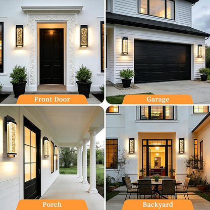 14" Bubble Glass LED Outdoor Wall Sconce Lights Exterior 2-Pack, Waterproof Modern Outdoor Porch Lights Wall Mount 3000K, 12W Black Exterior Lighting Fixtures Coach Lights for Garage House