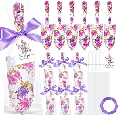 Capoda 12 Sets Floral Garden Shovels Bulk Gardening Gift for Women Garden Tools Floral Hand Heavy Duty Christmas Trowels Thank You Cards with Bags for Mom Gift Birthday Teacher(Purple,Elegant)