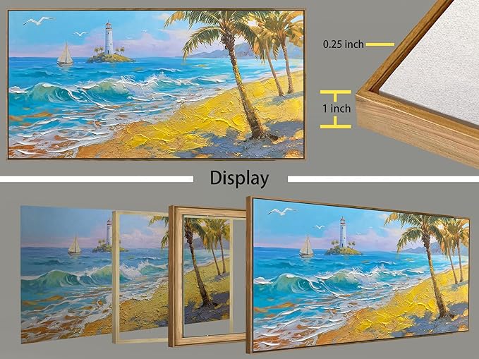 Brushart Beach Nautical Wall Art for Living Room Large Coastal Bedroom Pictures Paintings Wall Decor Ocean Textured Artwork for Dining Room Walls Home Office, Framed 48"x24"