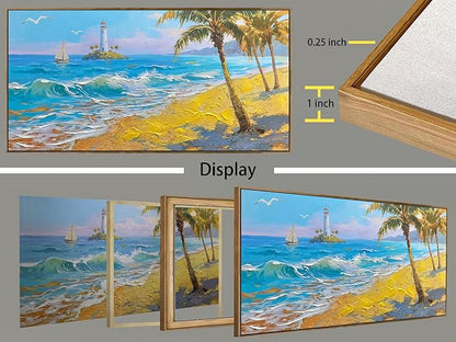 Brushart Beach Nautical Wall Art for Living Room Large Coastal Bedroom Pictures Paintings Wall Decor Ocean Textured Artwork for Dining Room Walls Home Office, Framed 48"x24"