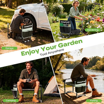 Garden Kneeler and Seat, Foldable Ergonomic Kneeling Bench with Tool Pouch 400 Lbs Heavy Duty 2-in-1 Comfortable Cushioned Kneeling Chair for Gardening Yard Work (Black)