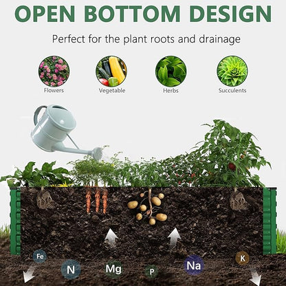 FOOWIN 4pcs 8x4x2ft Galvanized Raised Garden Bed, Planter Raised Garden Boxes Outdoor, Large Metal Raised Beds for Gardening, Garden Bed for Vegetables, Flowers, Herb,478 Gallon Capacity, Green