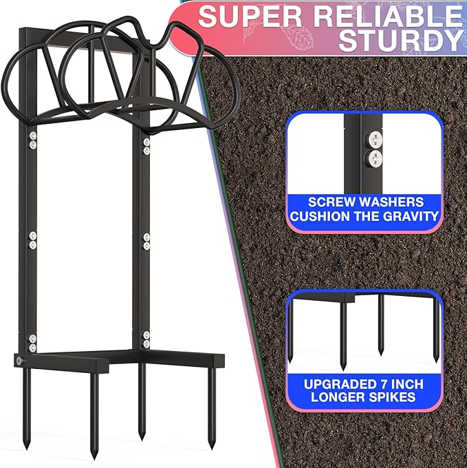 New Garden Hose Holder, Super Stable Water Hose Holders Stand Holds 160-Feet Hose, Detachable Freestanding Hose Storage Hanger Rack for Outside Yard Lawn Farm, Black