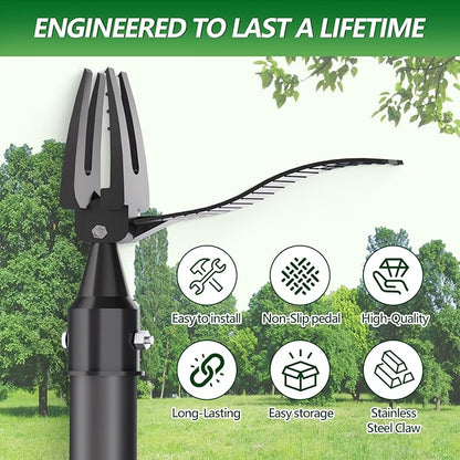 Weed Puller Tool, 2-in-1 Stand Up Heavy Duty Root Removal Tool with 4 Claw Head & Rake, Effortless Root Puller for Dandelion & Weeds, No Bending or Kneeling, Garden Tool for Lawn & Yard Care