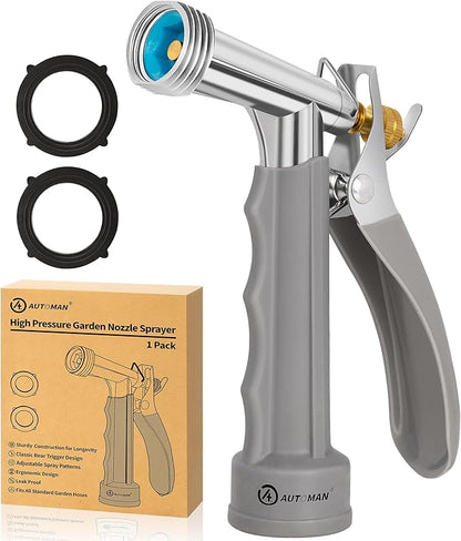 AUTOMAN Full Size Garden Hose Nozzle, High Pressure Pistol Grip Water Nozzle Sprayer with Threaded Front, Adjustable Spray Water Flow for Washing Car, Cleaning Ground, Watering Plants, Showering Pets