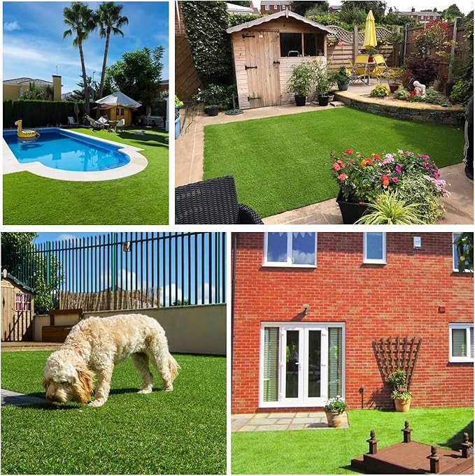 Artificial Grass Rug Outdoor Indoor 14FTX42FT Fake Grass Carpet Green Synthetic Grass Pet Turf Realistic Faux Grass Rug with Drain Holes for Garden Lawn Landscape Balcony Home Decor Patio