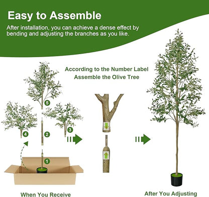 7 FT Olive Trees Artificial Indoor, Faux Olive Tree 7 Feet with Natural Wood Trunk Branches and Lifelike Fruits, Realistic Fake Tree Artificial Plants Tall with Planter for Home Office Decor