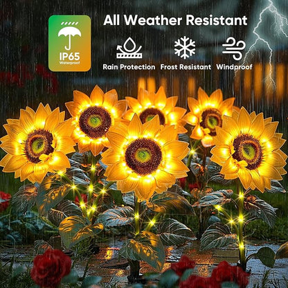 Sunflower Solar Lights Garden Decor: 8-Pack Artificial LED Solar Flower Lights Outdoor Decorations- Waterproof Decorative Light for Walkway Patio Yard Pathway - Spring Gardening Gifts for Women Mom