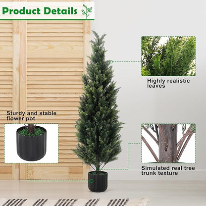 4FT Tall Artificial Cedar Topiary Trees Set of 2, Artificial UV Resistant Potted Plants, Faux Bushes Fake Shrubs for Outdoor Indoor Home Entryway Front Porch Garden Patio Offices Living Room Decor