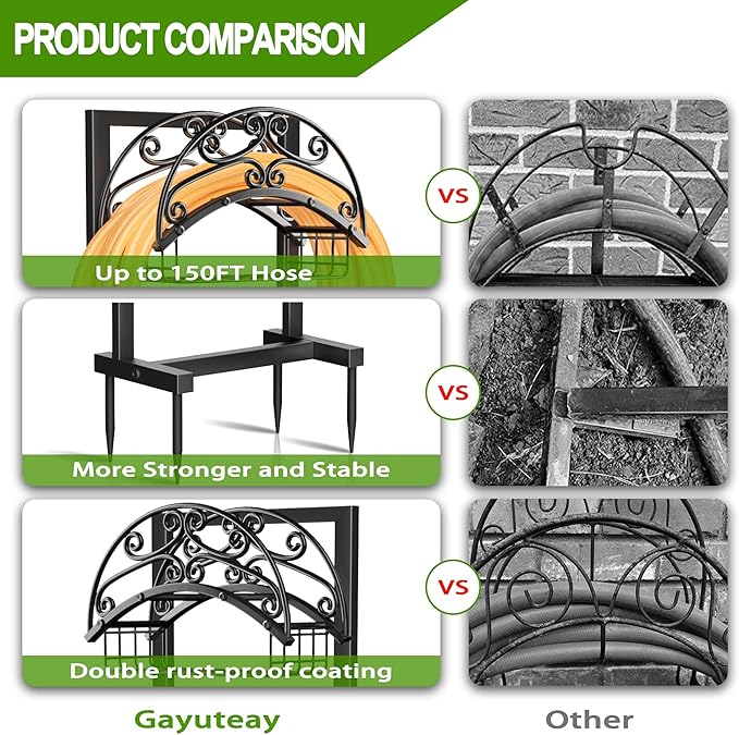 Garden Hose Holder - Upgraded Water Hose Holder Stand with Storage Basket Holds 151ft, Heavy Duty Freestanding Garden Hose Hanger Storage Rack for Outside Yard Lawn Farm